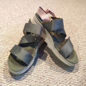 Merrell Alpine Cush Backstrap Wedge Sandal Womens 10 Green Pink Hike Gorpcore